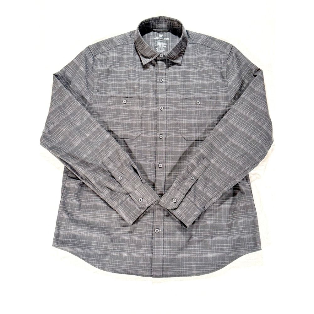 Mack Weldon Men's XL Gray Plaid Long Sleeve Button Up Shirt Merino Wool CoolMax